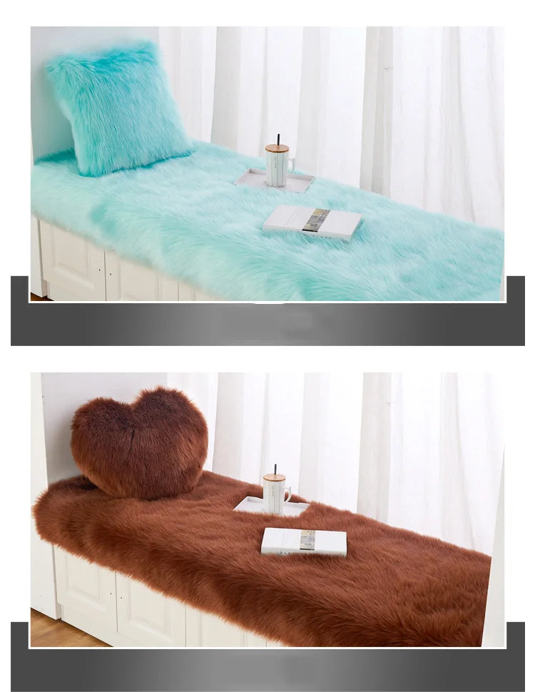Luxury Imitation Fur Cushion Plush Sofa Carpet Faux Fur Sheepskin Rug Balcony Bay Window Mat Kid's Bedroom Fluffy Blanket White