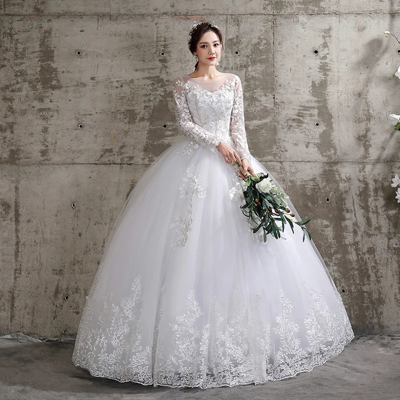 Customized Wedding Dress Style Bride Plus Size Flower Wedding Dresses Dreamy Full-sleeve Bridal Lace Up Dresses Ball Gowns Main image