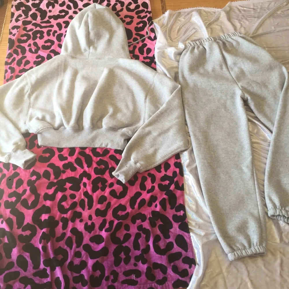 Wholesale Fleece Hoodie with Jogger Pant Sweat Suit Fall Winter 2 Piece Set Tracksuit Women Sports Outfit Two Piece Solid Casual