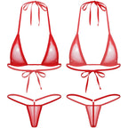 Women's Two-Piece Swimsuits Bikini Sets Sexy Mesh Sheer Halter neck Micro Bikini Outfits Bra Top with G-String Swimwear Female