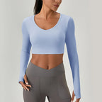 Fashionable Cross Back Slim Fit Long Sleeve Yoga Top Quick Dry Workout T-shirts for Running Gym Fitness