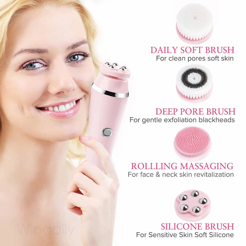 4 in 1 Electric Facial Cleansing Brush Rechargeable Waterproof Spin Sonic Exfoliator Face Scrubber Cleanser Skin Care Machine Secondary image