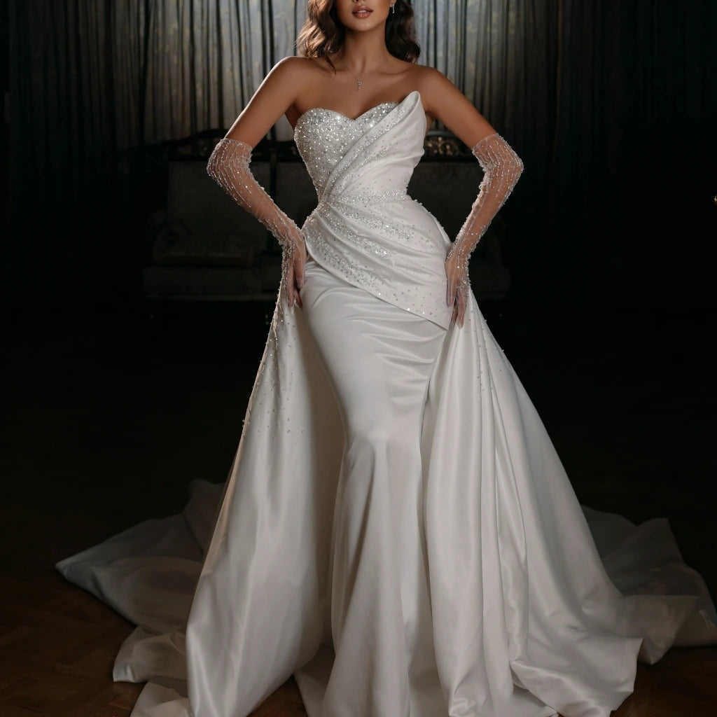 2023 Bridal Dress Mermaid Wedding Gowns Sexy Africa Bridal Wedding Dress with Detachable Train Stain Wedding Dresses Main image
