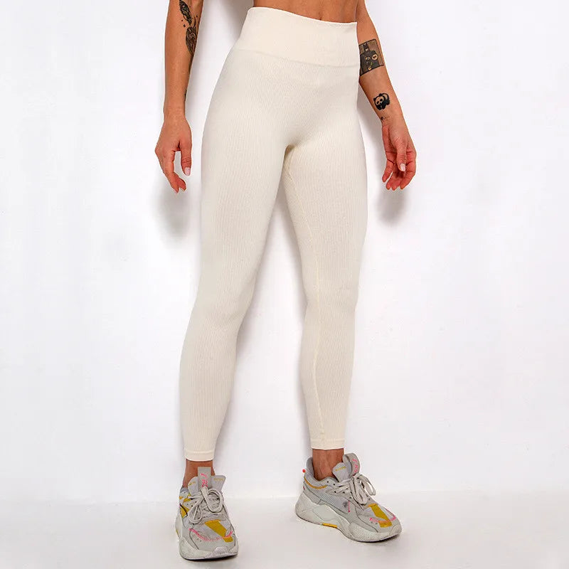 Ribbed Yoga Pants High Waisted Gym Leggings Sport Women Fitness Seamless Female Legging Tummy Control Running Training Tights