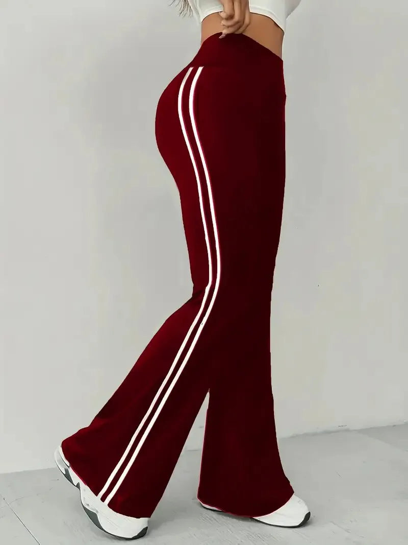 High Waist Contrasting Lines Flared Pants Quick Dry Breathable Yoga Gym Workout Fitness Sport Pant for Women Secondary image