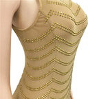 Sparkly Crystal Rhinestone Bodycon Maxi Dress Women Wedding Evening Backless Mesh See Through Night Party Club Birthday Dress