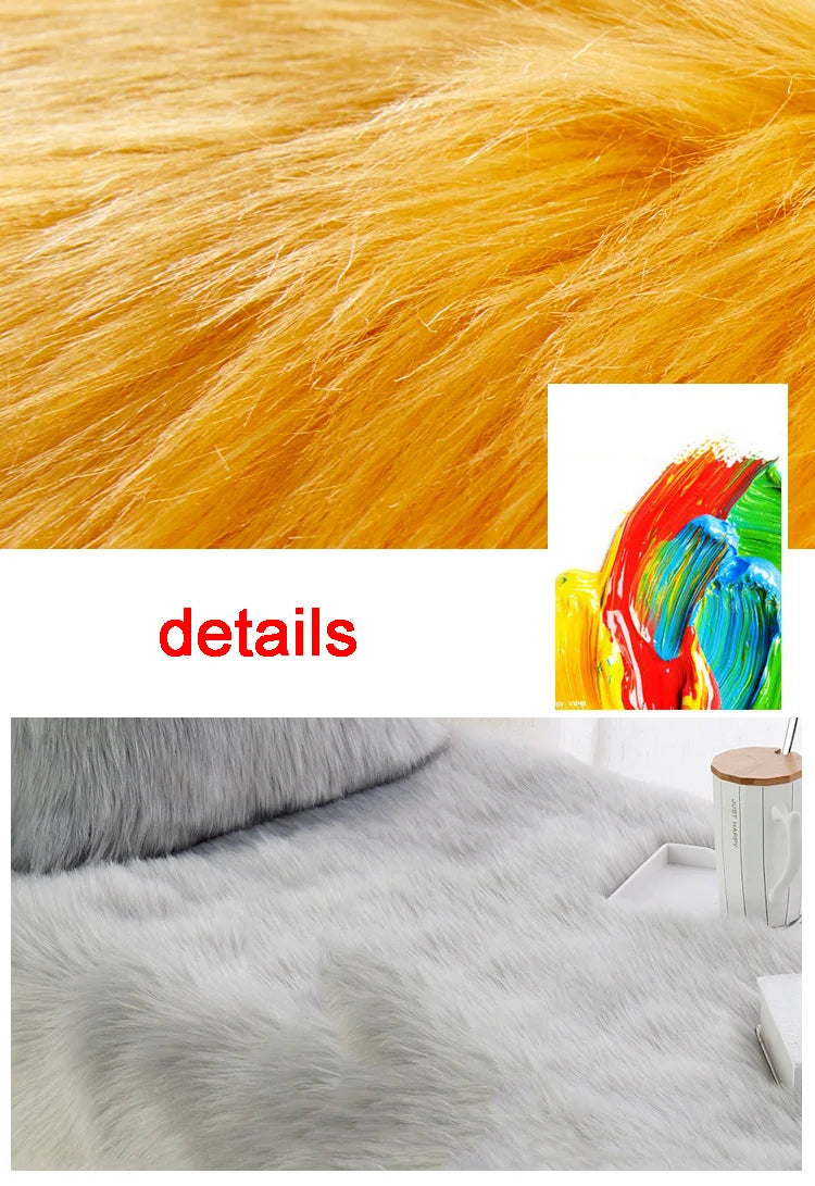 Luxury Imitation Fur Cushion Plush Sofa Carpet Faux Fur Sheepskin Rug Balcony Bay Window Mat Kid's Bedroom Fluffy Blanket White