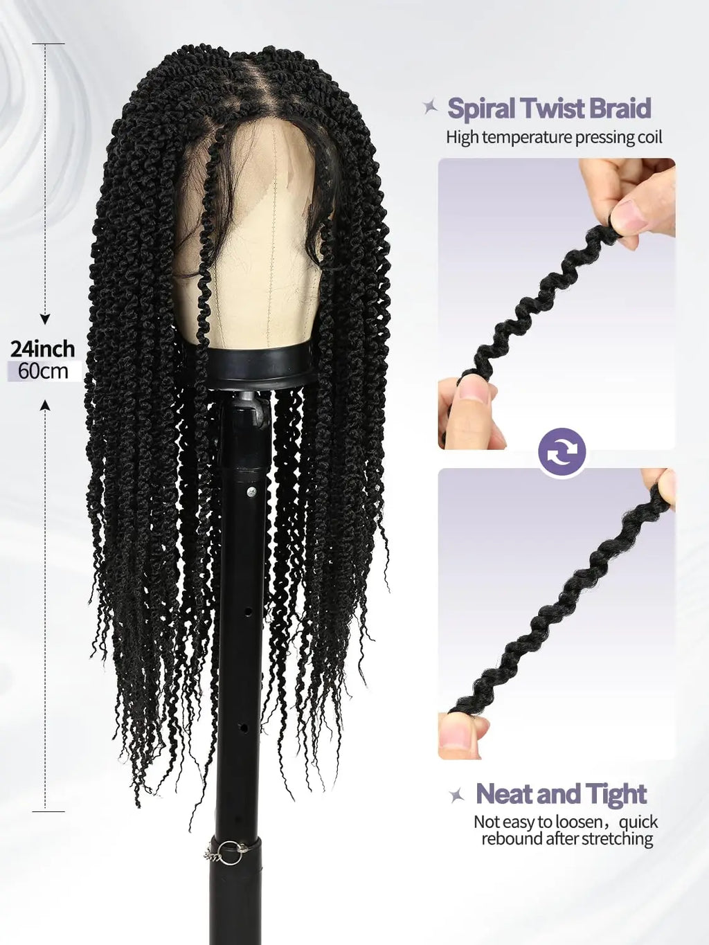 WIGER Full Double Lace Braided Wig with Pre Plucked Baby Hair Senegalese Style Black 24 Inch 180g