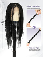 WIGER Full Double Lace Braided Wig with Pre Plucked Baby Hair Senegalese Style Black 24 Inch 180g