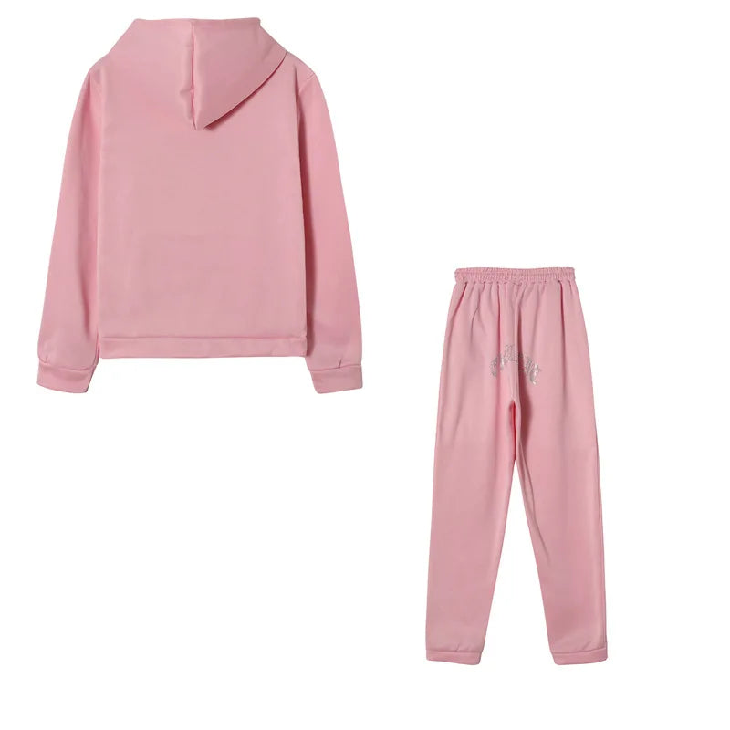Diamonds Tracksuit 2 Piece Set Women Oversize Hoodies Sweatshirt Sweatpants Joggers Sport Pant Suits Femme Outfits Sweatsuits