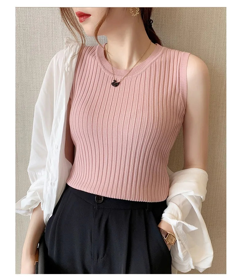 20256 New Women Summer Women Summer Outer Wear Ice Silk Thin Knitwear Sleeveless Tops T-shirt Vest Secondary image