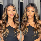 Wholesale 13x4 Lace Full Frontal Wig Brazilian Hair for Ombre Highlight Body Wave in Honey Blonde Dark Roots Transparent Lace