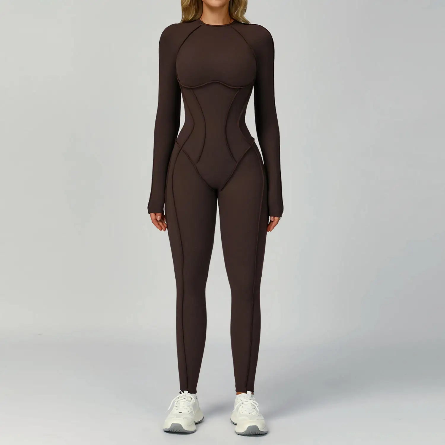 2026 Hot Sale Wholesale New Style Long-sleeved Tight-fitting One-piece Pants in Solid Color - Stylish Yoga and Fitness Jumpsuit Secondary image