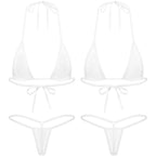 Women's Two-Piece Swimsuits Bikini Sets Sexy Mesh Sheer Halter neck Micro Bikini Outfits Bra Top with G-String Swimwear Female