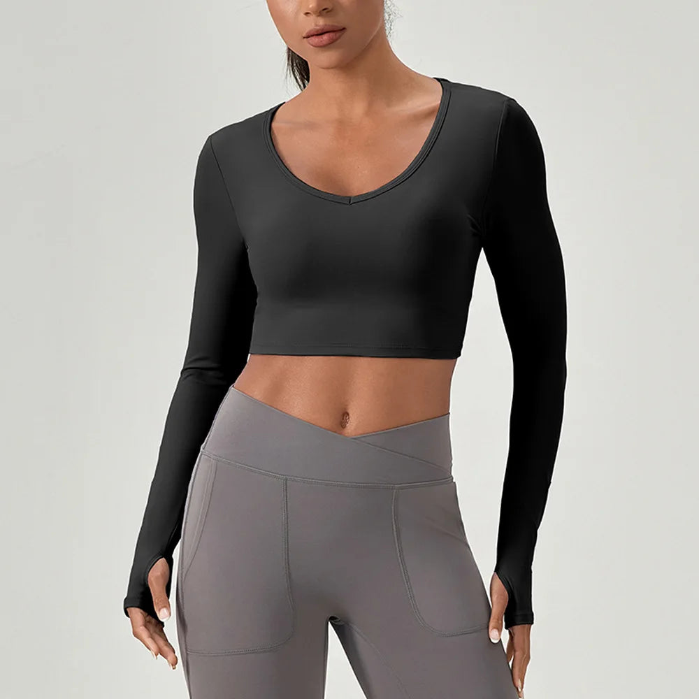 Fashionable Cross Back Slim Fit Long Sleeve Yoga Top Quick Dry Workout T-shirts for Running Gym Fitness