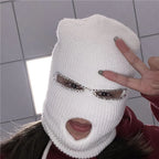 Shining Diamond Balaclava Face Mask Women Pink Sport Knitted Fleece Ski Mask for Women Three Hole Hat Shiny Rhinestone