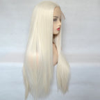 Voguequeen Platinum Blonde Synthetic Lace Front Wigs Silky Straight Heat Resistant Fiber Daily Wear For Women