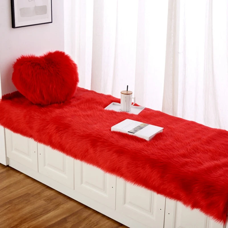 Luxury Imitation Fur Cushion Plush Sofa Carpet Faux Fur Sheepskin Rug Balcony Bay Window Mat Kid's Bedroom Fluffy Blanket White