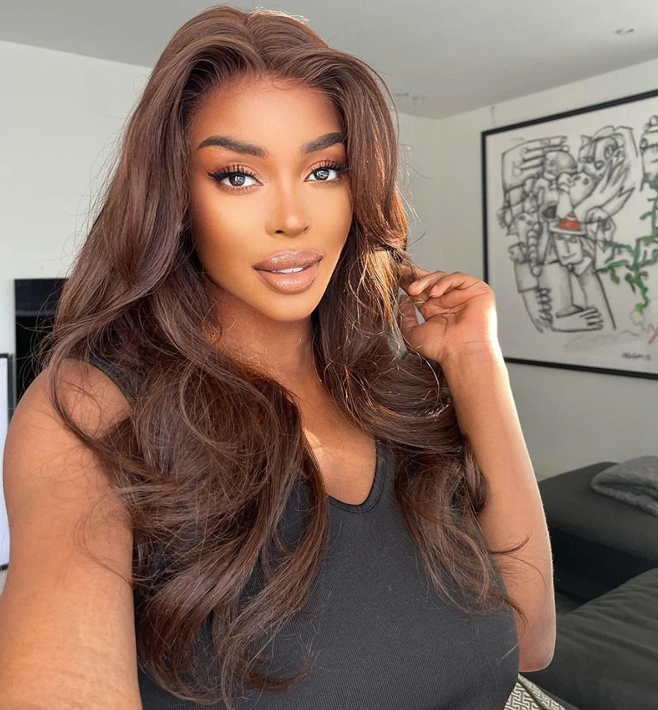 13x6 Chocolate Brown Fall Colored Human Hair Wigs HD Transparent Lace Front Human Hair Wigs Body Wave Human Hair Frontal Wigs