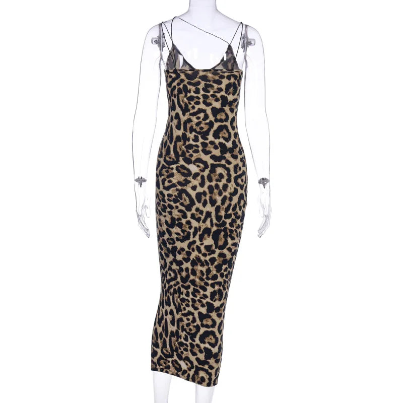 leopard print sleeveless V-neck sexy Hipster Fashion midi dress spring women fashion streetwear Christmas party outfits