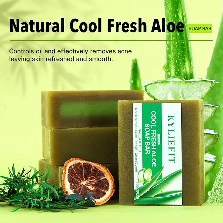Kyliefit Hand Face Body Soothing Anti Acne Removal Pimples Brightening Lightning Bath Cool Fresh Aloe Vera Soap Bar for All Skin