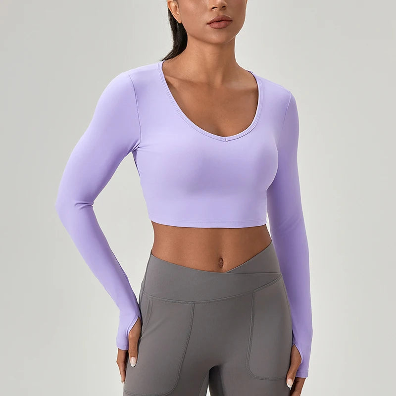 Fashionable Cross Back Slim Fit Long Sleeve Yoga Top Quick Dry Workout T-shirts for Running Gym Fitness