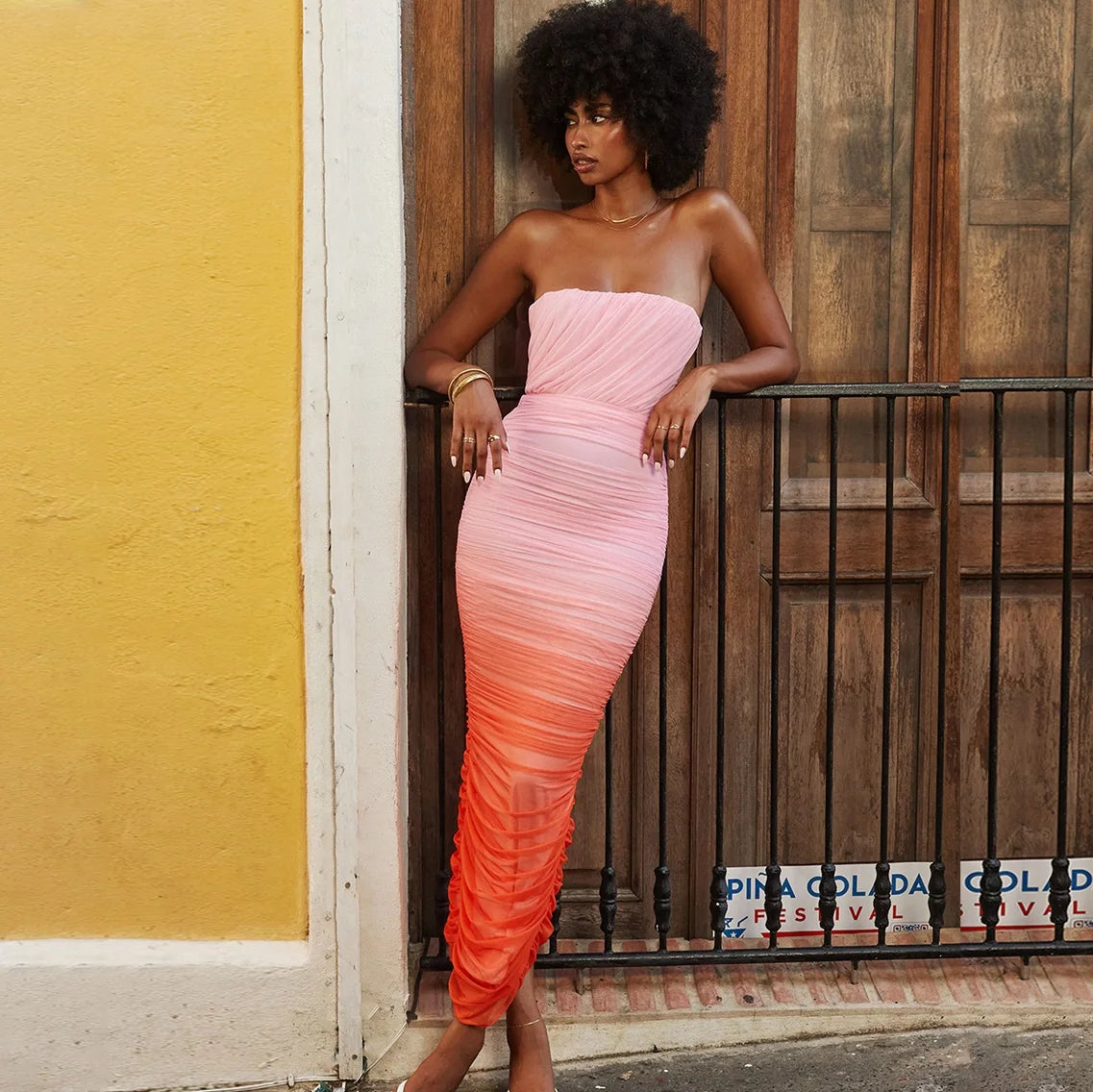 Women New Fashion Lace up Pleated Tube Top Dress Vintage Sleeveless Backless Casual Chic Female Dresses Vestidos Mujer Pink 2626 Secondary image