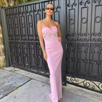 2026 High Quality New Pink Diamond Floral Slimming Bandage Dress Elegant Wedding Party Dress