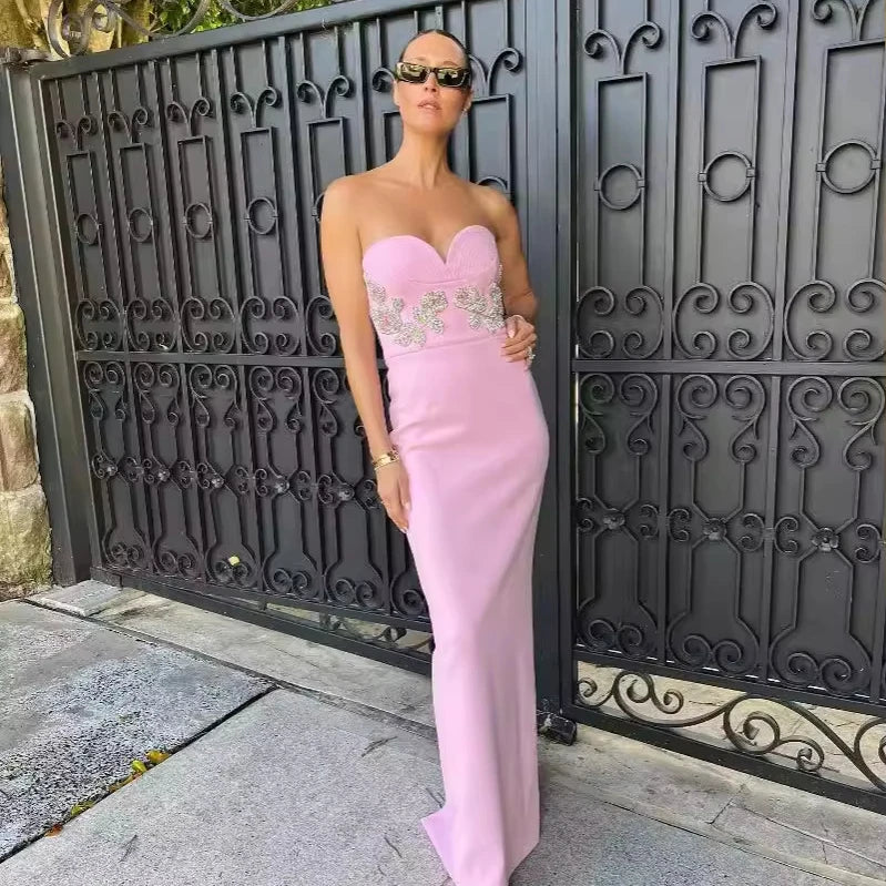 2026 High Quality New Pink Diamond Floral Slimming Bandage Dress Elegant Wedding Party Dress Main image