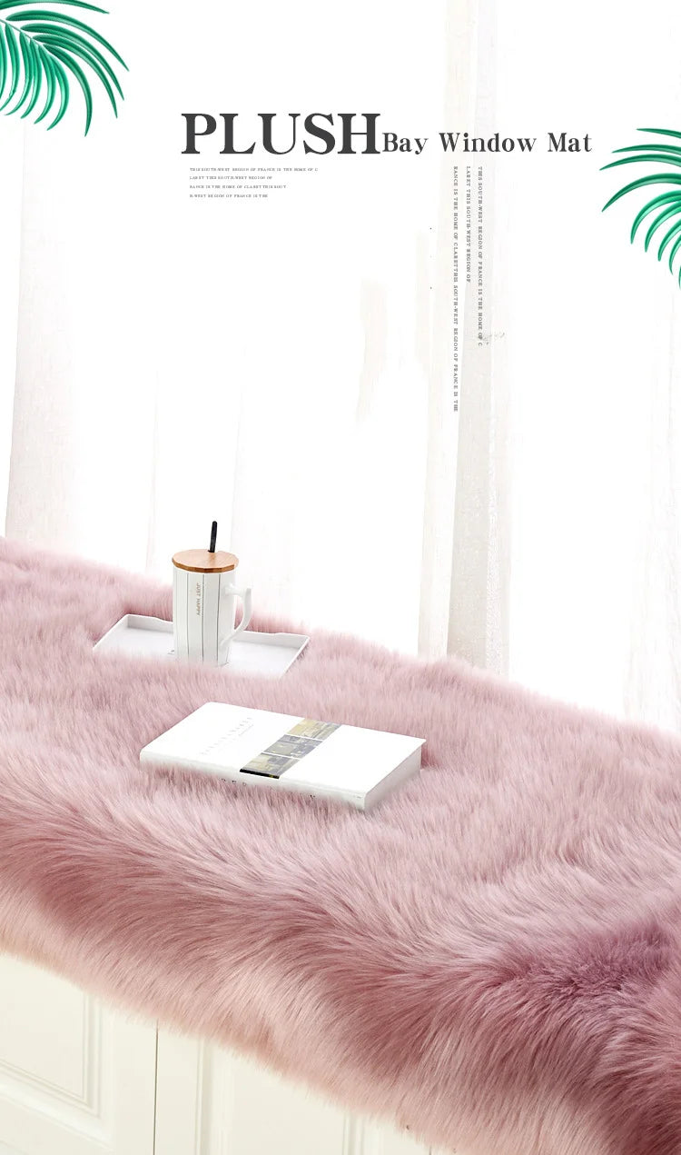 Luxury Imitation Fur Cushion Plush Sofa Carpet Faux Fur Sheepskin Rug Balcony Bay Window Mat Kid's Bedroom Fluffy Blanket White