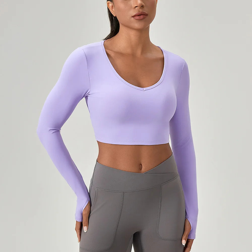 Fashionable Cross Back Slim Fit Long Sleeve Yoga Top Quick Dry Workout T-shirts for Running Gym Fitness