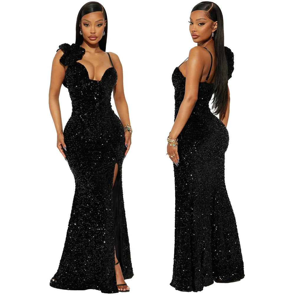 Fast Shipping  CY901361 Spaghetti Strap Prom Dresses Sequin Ball Activity Dressing Women Evening Maxi Slit Dress 2026 Secondary image
