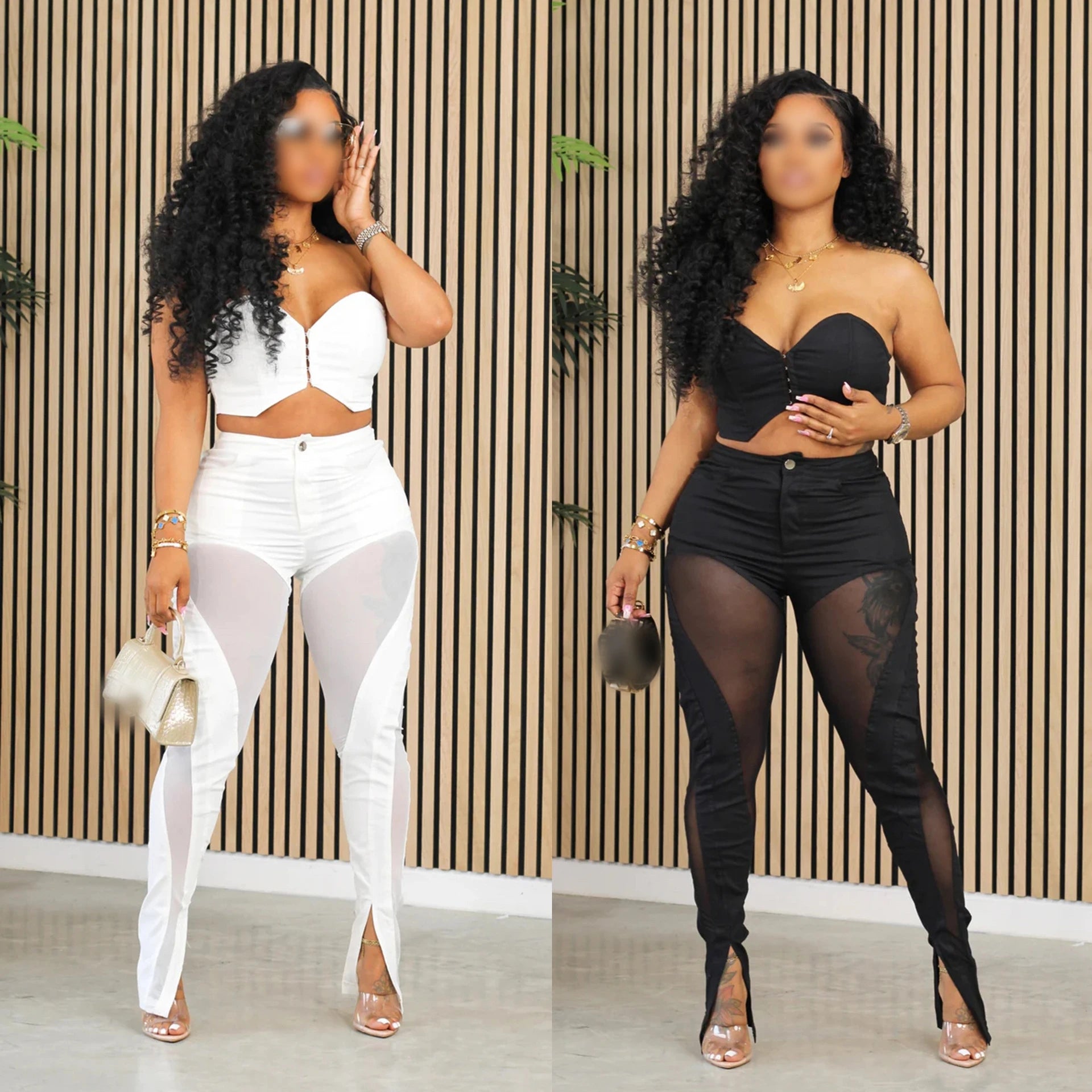 A7332 2026 Outfits for Women Solid Corset With Patchwork Pencil Pants Party Outfits Women Two Piece Set Club Set Main image