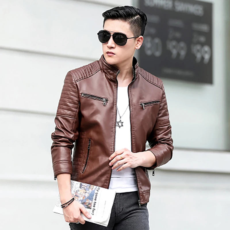 Brand Coat Men Casual Biker Zipper Jackets Male New Men's Leather Jacket Brand Slim Fit Motorcycle Leather Jackets Men Secondary image