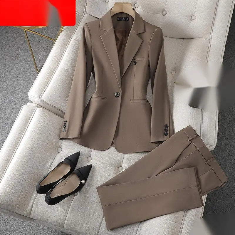 S-4XL Long Sleeved Professional Suit and Pants Formal Set Interview Sales Workwear