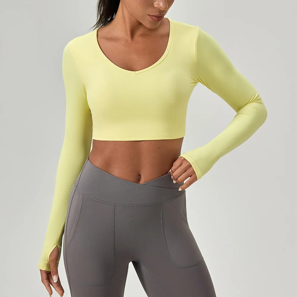 Fashionable Cross Back Slim Fit Long Sleeve Yoga Top Quick Dry Workout T-shirts for Running Gym Fitness