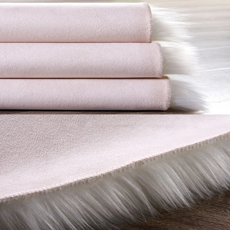 Luxury Imitation Fur Cushion Plush Sofa Carpet Faux Fur Sheepskin Rug Balcony Bay Window Mat Kid's Bedroom Fluffy Blanket White