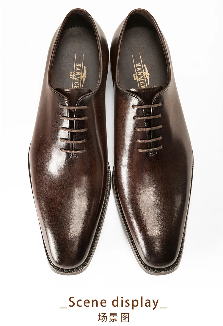 Hanmce Oxford Shoes Fashion Genuine Leather Breathable Patent  Shoes For Men