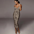 leopard print sleeveless V-neck sexy Hipster Fashion midi dress spring women fashion streetwear Christmas party outfits
