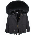 MAOMAOKONG 2025 & 2026 Real Fur Coat New Fashion Fox Fur Collar Winter Women's clothing Removable Lining Thickened Jacket Short Parka