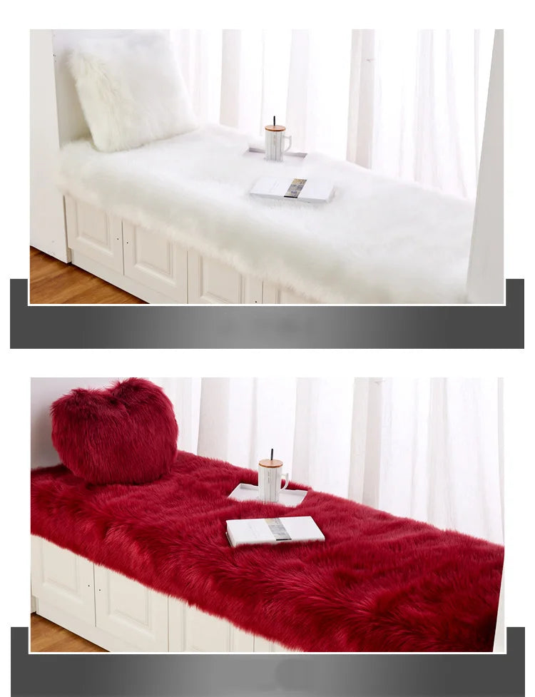 Luxury Imitation Fur Cushion Plush Sofa Carpet Faux Fur Sheepskin Rug Balcony Bay Window Mat Kid's Bedroom Fluffy Blanket White