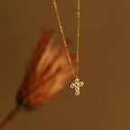 Collier Femme Moge Jewelry Small Pearl Bead Inlay 18K Gold Plated Stainless Steel Pearl Cross Necklace for Girls