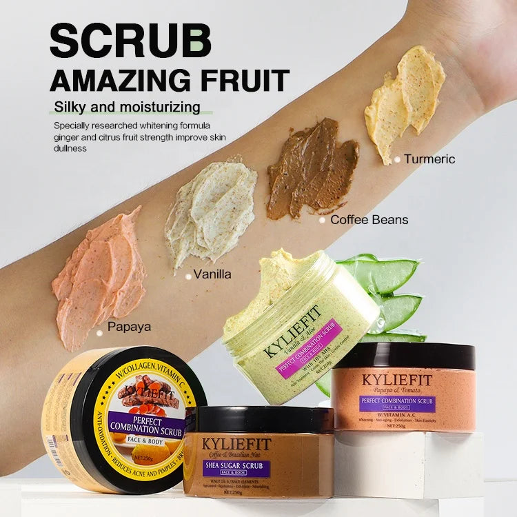Kyliefit 4 Color Salt Whitening Exfoliating Skin Care Fruit Base Facial Body Wash Scrub Cream
