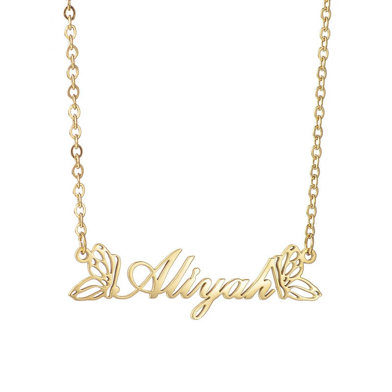 Custom Name Necklace Double Butterfly Letter Name Pendant Stainless Steel Necklace Personalized Gift for Women Men Hainon 2818 Main image
