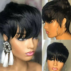 Short Pixie Cut Wig Human Hair For Women Machine Made Wigs With Bangs Brazilian Human Hair Wigs Cheap Pixie Cut WigsOn Sale
