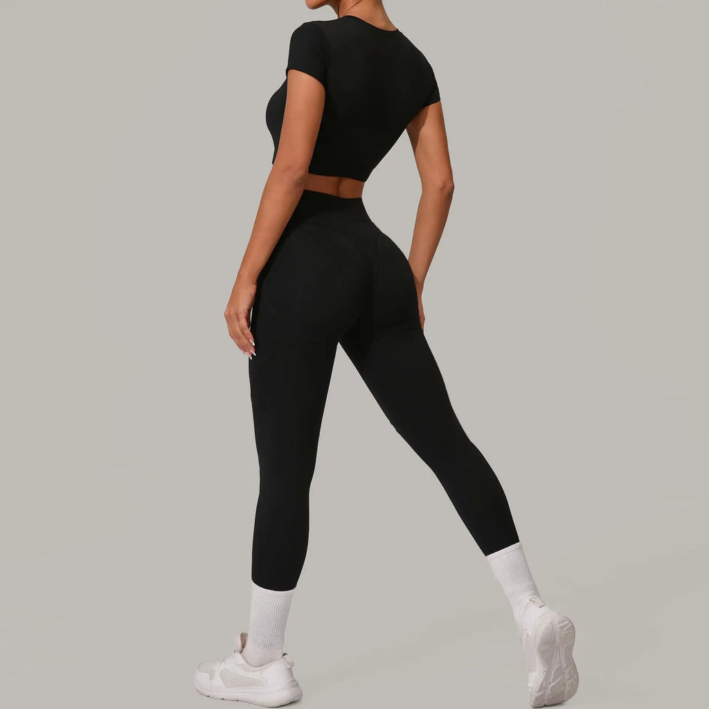 New Style Women Quick-drying Yoga Set High-waisted Butt-lifting Leggings Tight-fitting Top for Running Exercise Fitness Training