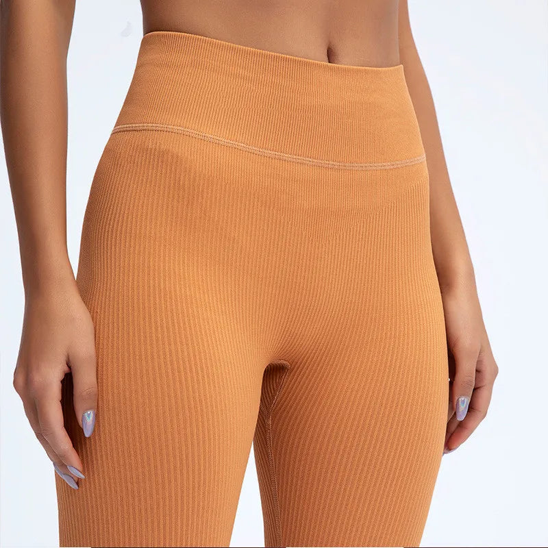 Ribbed Yoga Pants High Waisted Gym Leggings Sport Women Fitness Seamless Female Legging Tummy Control Running Training Tights