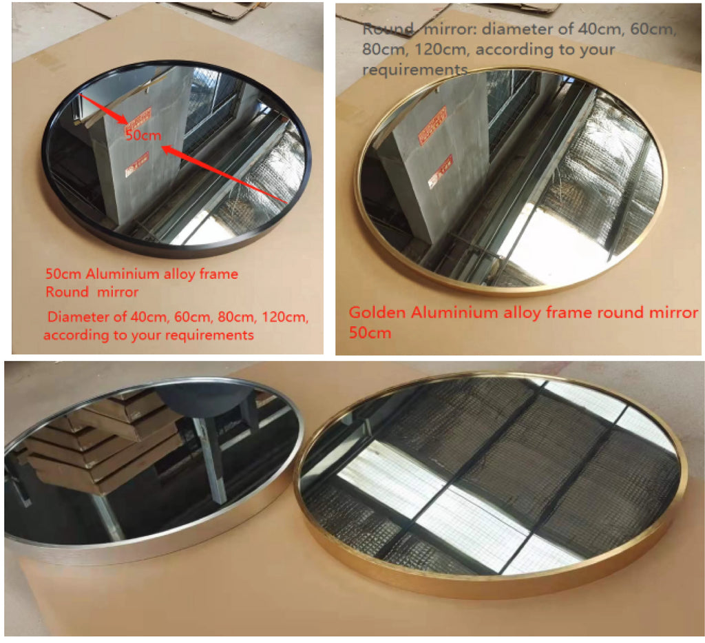 Simple Style Mirror Custom Large  Sliver Gold Black Aluminium Frame Wall Hanging Round  Dia Mirror 80cm 60cm 40cm  Dia 90cm