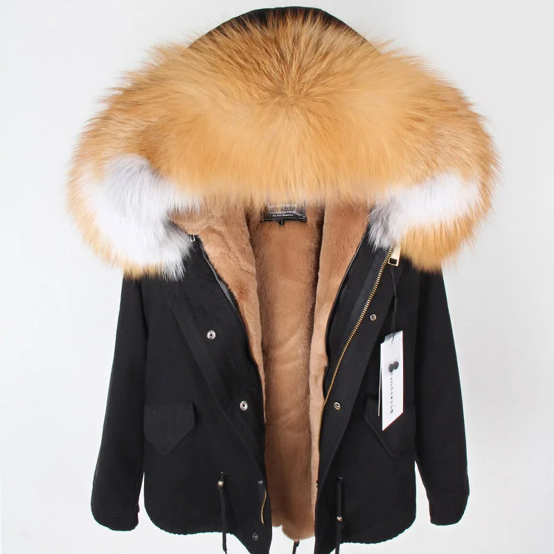 MAOMAOKONG 2025 & 2026 Real Fur Coat New Fashion Fox Fur Collar Winter Women's clothing Removable Lining Thickened Jacket Short Parka