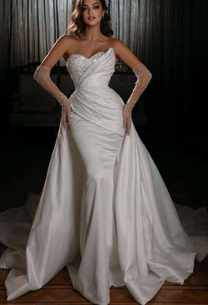 2023 Bridal Dress Mermaid Wedding Gowns Sexy Africa Bridal Wedding Dress with Detachable Train Stain Wedding Dresses